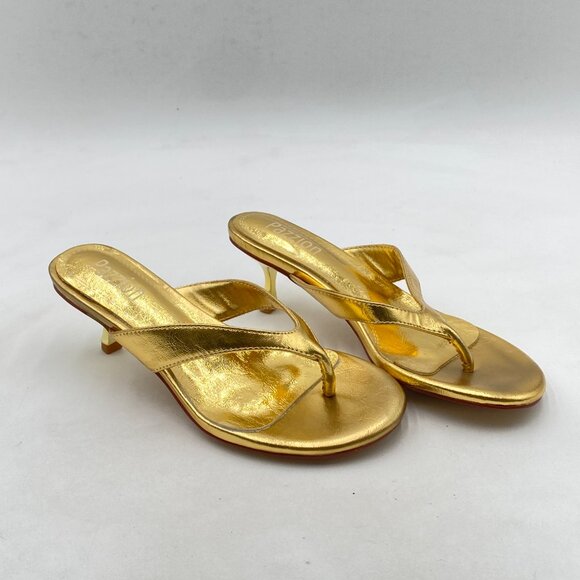 Pazzion Gold Open Toe Kitten Heels Flip Flop Slip On Low Heel Thong Sandal - Picture 3 of 7